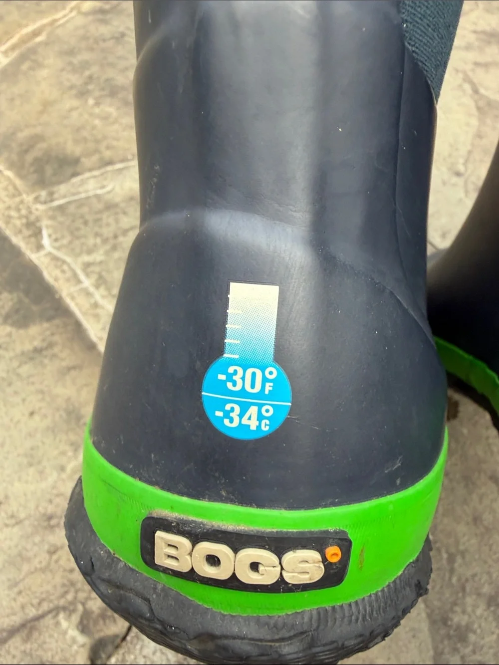 Bogs Kids classic matte Navy & Lime Green Waterproof Pull-On Boots